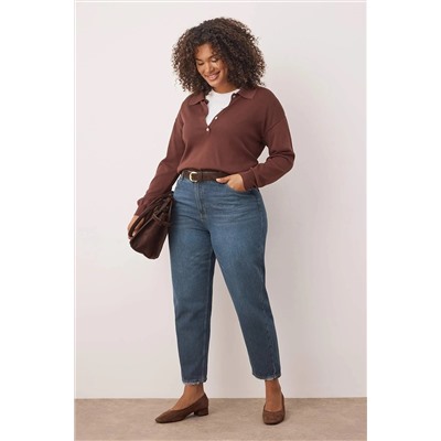 Mavi Yüksel Bel Paçaı Destroy Detaylı Mom Fit Denim Büyük Beden Jean TBBAW26CJ00010