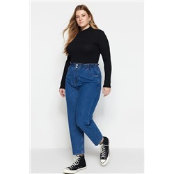 Trendyol Curve Mavi Yüksek Bel Beli Lastikli Mom Jeans TBBAW23JE00002