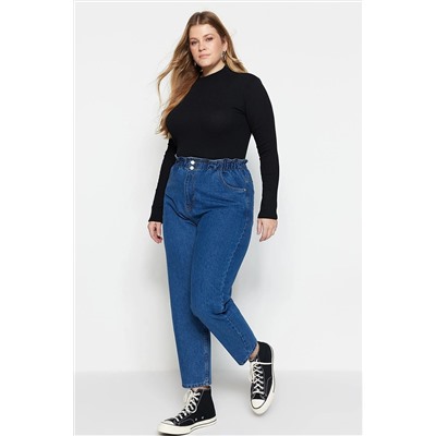 Trendyol Curve Mavi Yüksek Bel Beli Lastikli Mom Jeans TBBAW23JE00002