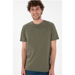Erkek Regular Fit Bisiklet Yaka Haki Basic Tişört
