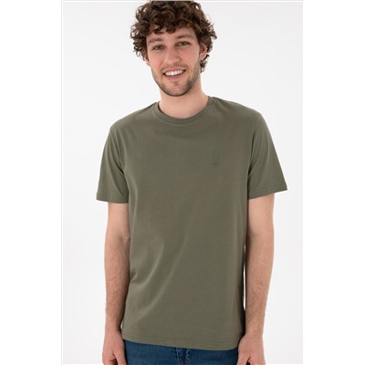 Erkek Regular Fit Bisiklet Yaka Haki Basic Tişört