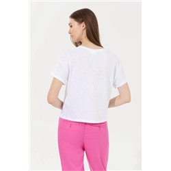 Kadın Mint Bisiklet Yaka Crop Tişört