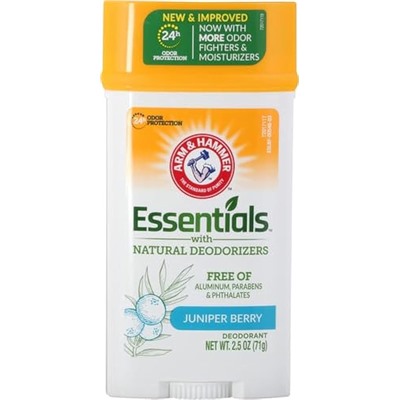 ARM & HAMMER Essentials Solid Deodorant, Clean(Juniper Berry), Wide Stick, 2.5 oz. (Pack of 3)