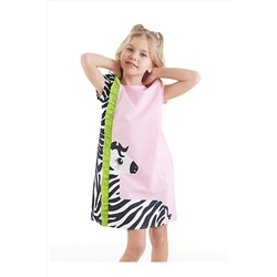 Denokids, Fırfırlı Zebra Kız Çocuk Pembe Yazlık Elbise