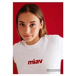 MaviKırmızı Miav Baskılı Beyaz Tişört Regular Fit / Normal Kesim 1610622-86417