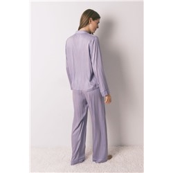Pijama camisero largo satén print rayas