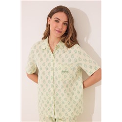 Pijama corto camisero algodón Paisley verde