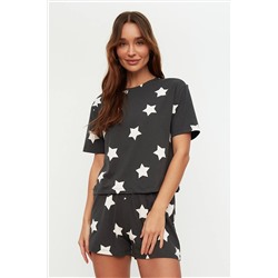 TRENDYOLMİLLA Çok Renkli Yıldız Baskılı Pamuklu T-shirt-Şort Örme Pijama Takımı THMSS22PT0501