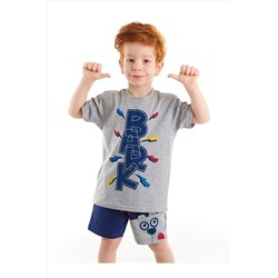 Denokids Bark Erkek Çocuk Gri T-Shirt Lacivert Şort Takım CFF-22Y1-047