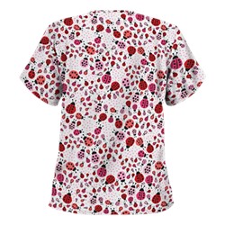 UA Lady Bug Oasis White V-Neck Print Scrub Top