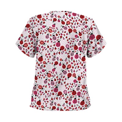 UA Lady Bug Oasis White V-Neck Print Scrub Top