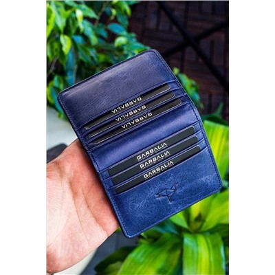 Garbalia, STD Canvas Vintage Deri Lacivert Kartlık Cüzdan Klasik
