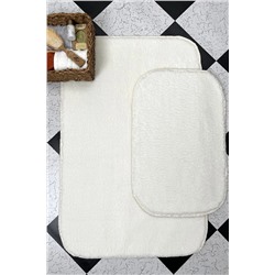 Sarar Beyaz Banyo Paspas Takımı 2'li Yumuşak Pelüş Tüylü Kaymaz Tabanlı ( 60x100 / 40x60 ) bp3