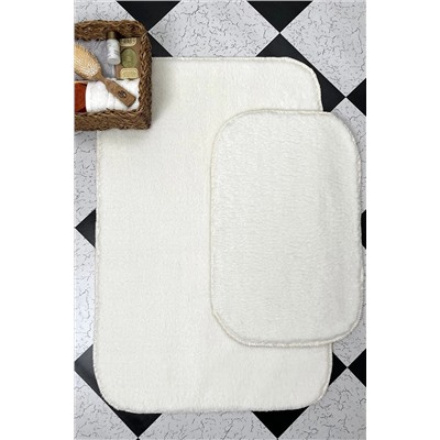 Sarar Beyaz Banyo Paspas Takımı 2'li Yumuşak Pelüş Tüylü Kaymaz Tabanlı ( 60x100 / 40x60 ) bp3