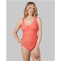 WOMEN'S RUCHED PLUNGE ONE PIECE SWIMSUIT