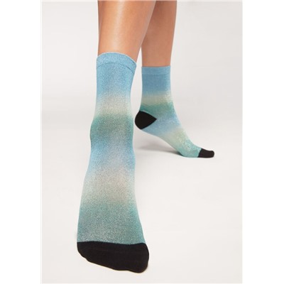 Kurze Glitzersocken mit Farbverlaufs-Print