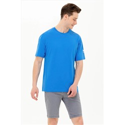 Erkek Saks Oversize Bisiklet Yaka Tişört