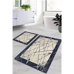 WOOLLY HOME COLLECTİON Krem - Lacivert Çizgisel Desenli 2'li Halı Takımı (60x100/40x60) - Wlly1330 WLLY-BNY01330