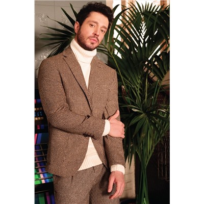 Avva Erkek Kahverengi Yün Karışımlı Slim Fit Dar Kesim Takım Elbise Ceketi A22y4018 A22Y4018