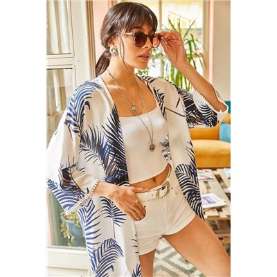 Olalook, Kadın Lacivert Güpür Detaylı Viskon Kimono CKT-19000080