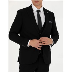Yelekli Siyah Ekstra Slim Fit Takım Elbise