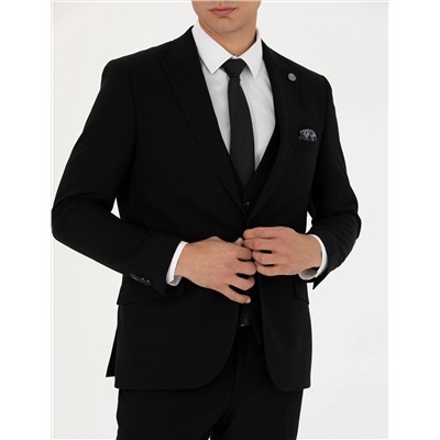 Yelekli Siyah Ekstra Slim Fit Takım Elbise