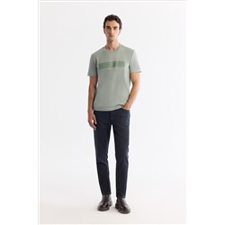 Mint Yeşil Bisiklet Yaka Baskılı Elastan T-Shirt