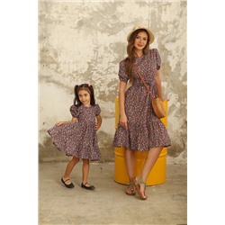 KÜÇÜĞÜM BUTİK Kahve Desen Pembe Çiçekli Anne Kız Kombini (ANNE VE ÇOCUK AYRI AYRI SEPETE EKLENMELİDİR) KAHVE-DESEN-PEMBE-CİCEK