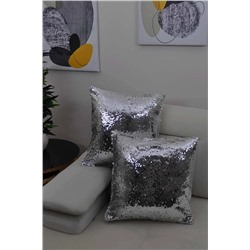 Paris Life Pullu Payetli Kırlent Kılıfı Kare Gümüş PK011