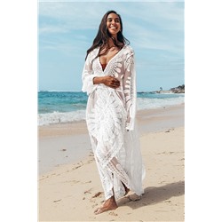 Floral Mesh Long Kimono Cover Up