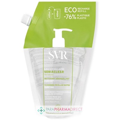 SVR SEBIACLEAR EAU MICELLAIRE - Nettoyant Démaquillant, Purifiant 400ml - ECO-RECHARGE