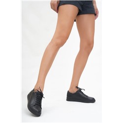 Deripabuc Hakiki Deri Siyah Siyah Kadın Deri Sneaker Vns-m010 VNS-M010