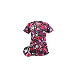 UA Painted Pink Ribbons Black Print Scrub Top