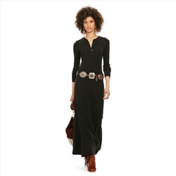 WAFFLE-KNIT HENLEY MAXIDRESS