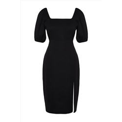 Siyah Yırtmaçlı Örme Elbise TBBSS23AH00280