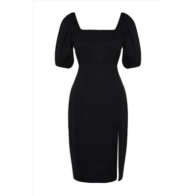 Siyah Yırtmaçlı Örme Elbise TBBSS23AH00280