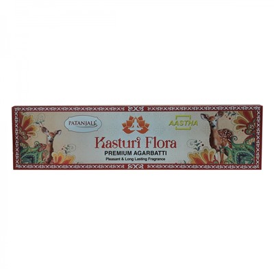 PATANJALI Aastha Premium Agarbatti Kasturi Flora  Благовоние Цветочный мускус (масальные) 20шт