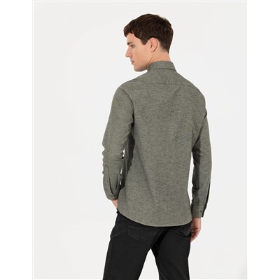 Yeşil Slim Fit Uzun Kollu Gömlek