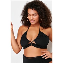 Siyah Boyundan Bağlama Detaylı Büyük Beden Bikini Üstü TBBSS24CT00000