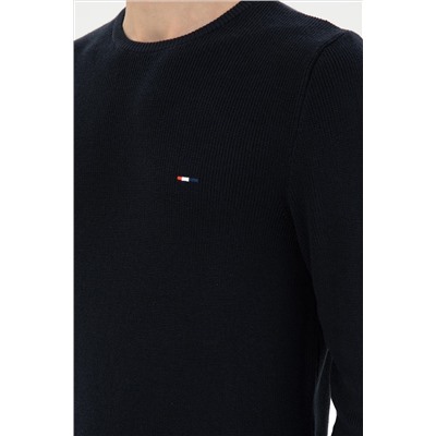 Erkek Slim Fit Bisiklet Yaka Lacivert Basic Kazak