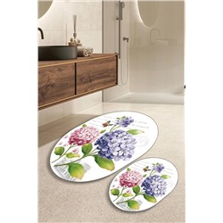 CAPPİO HALI Pembe Mor Çiçek Desenli 2'li Banyo Halı Takımı 40x60/60x100 BNY-103