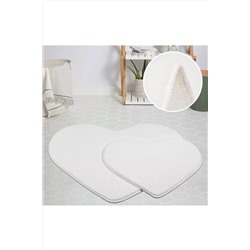 Orkide Home Modern Dekoratif Halı Jel Kaymaz Taban Peluş Puffy Kalp Model Beyaz Paspas Takımı 70x100 P427S2225