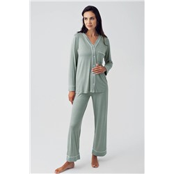 Artış Düğmeli Uzun Kollu Esnek Viskon Pijama Takımı 15201