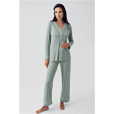 Artış Düğmeli Uzun Kollu Esnek Viskon Pijama Takımı 15201