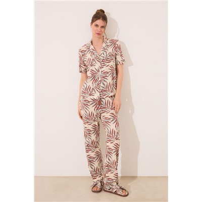 Pijama largo camisero print hojas