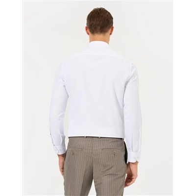 Beyaz Slim Fit Armürlü Klasik Gömlek