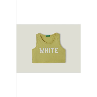 United Colors of BenettonKız Çocuk Açık Yeşil Renk Yazılı Crop Atlet