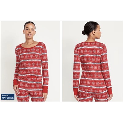 Printed Waffle Pajama Top for Women