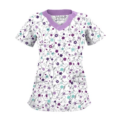 UA Flower Patch White Print Scrub Top