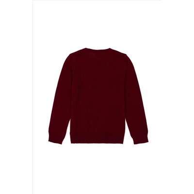 Erkek Çocuk Bordo Basic Bisiklet Yaka Kazak
